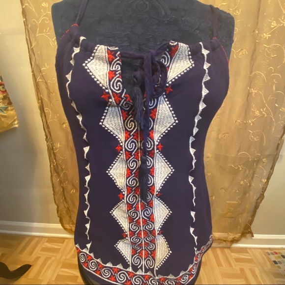 Jade S Small Embroidered Cotton Boho Tank Top - Picture 2 of 10